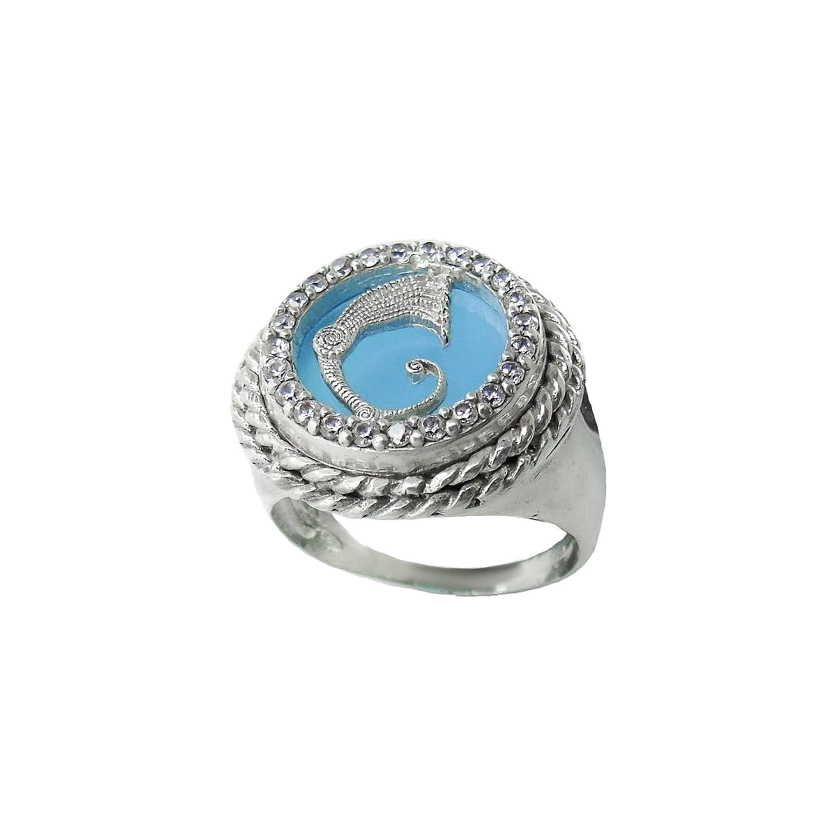 Regalis Anello Drago con Zirconi Agata blu