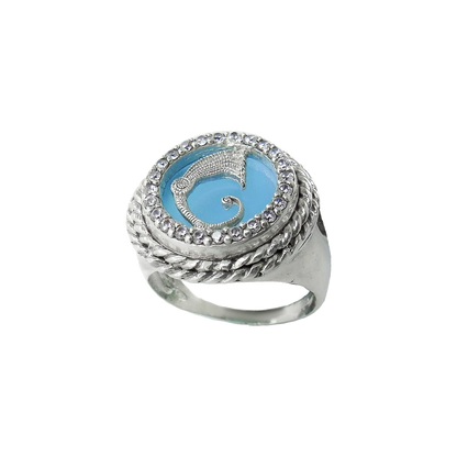 Regalis Anello Drago con Zirconi Agata blu