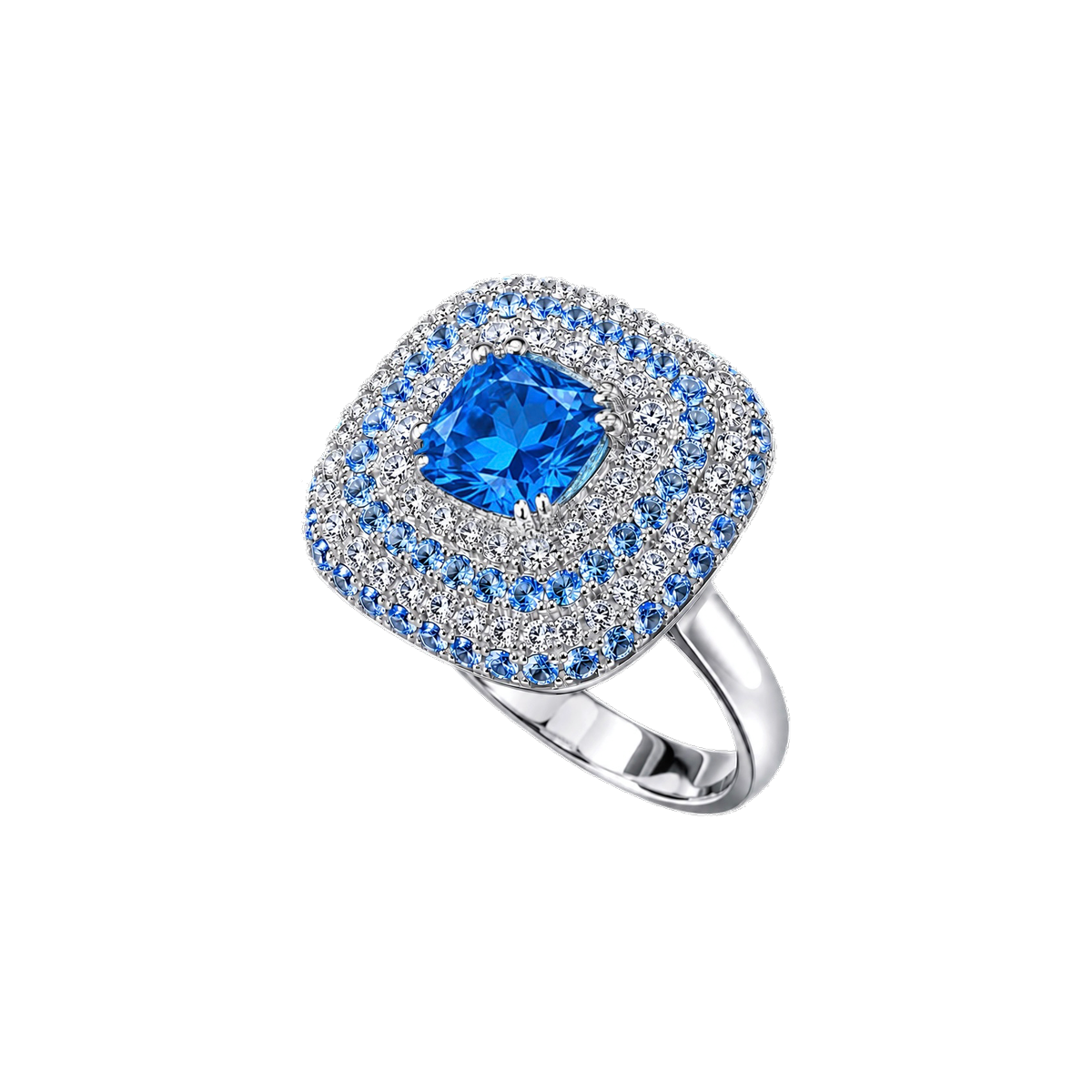 Paris Anello Quadrato Doppia Fila Azzurro