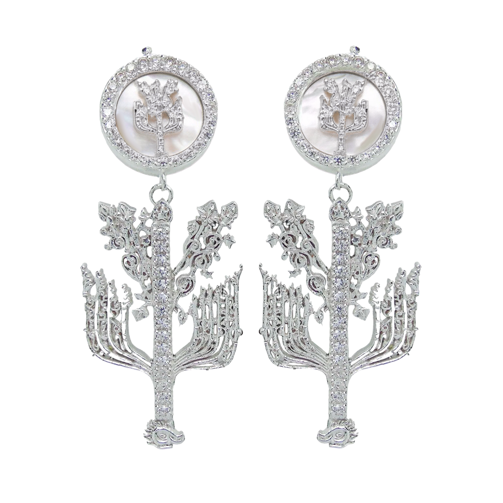 Albero Aquila Orecchini Doppi Madreperla e zirconi e Pietre Centrali