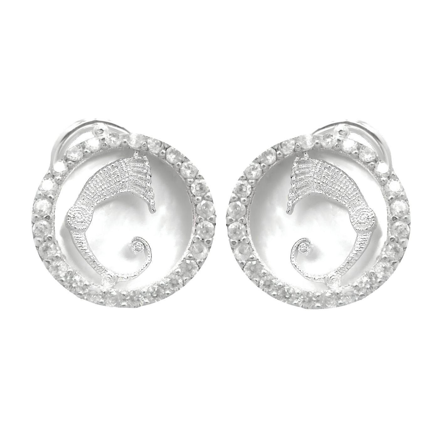 Drago Orecchini Madreperla e Zirconi chiusura a bottoncino